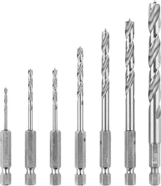 Lot De 7 Forets Hélicoïdaux à Bois Avec Fraise Conique 90° - Kit Complet Pour Travail Du Bois
