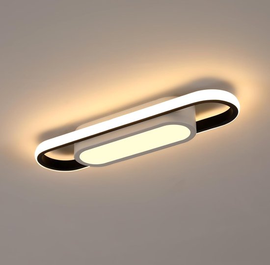 Delaveek-Langwerpige LED Aluminium Plafondlamp - Zwart+Wit - 30W - 3000K Warm Wit -Lengte 40cm