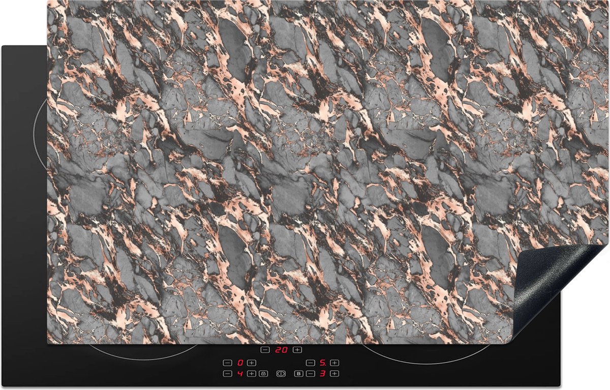 KitchenYeah® Inductie beschermer 83x51.5 cm - Marmer print - Rose goud - Stenen - Kookplaataccessoires - Afdekplaat voor kookplaat - Inductiebeschermer - Inductiemat - Inductieplaat mat