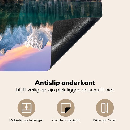 KitchenYeah® Inductie beschermer 60x52 cm - Bergen - Bos - Water - Lucht - Roze - Paars - Kookplaataccessoires - Afdekplaat voor kookplaat - Inductiebeschermer - Inductiemat - Inductieplaat mat