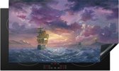KitchenYeah® Inductie beschermer 90x52 cm - Illustratie van een zeilschip onder een paarse lucht - Kookplaataccessoires - Afdekplaat voor kookplaat - Inductiebeschermer - Inductiemat - Inductieplaat mat