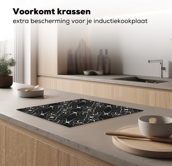 KitchenYeah® Inductie beschermer 60x52 cm - Patroon - Lijn - Zwart Wit - Kookplaataccessoires - Afdekplaat voor kookplaat - Inductiebeschermer - Inductiemat - Inductieplaat mat