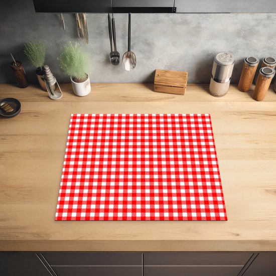 KitchenYeah® Inductie beschermer 60x52 cm - Rood - Rustiek - Patronen - Kookplaataccessoires - Afdekplaat voor kookplaat - Inductiebeschermer - Inductiemat - Inductieplaat mat