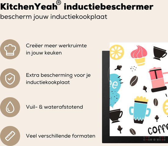 KitchenYeah® Inductie beschermer 70x52 cm - Patronen - Koffiebonen - Koffie - IJs - Kookplaataccessoires - Afdekplaat voor kookplaat - Inductiebeschermer - Inductiemat - Inductieplaat mat