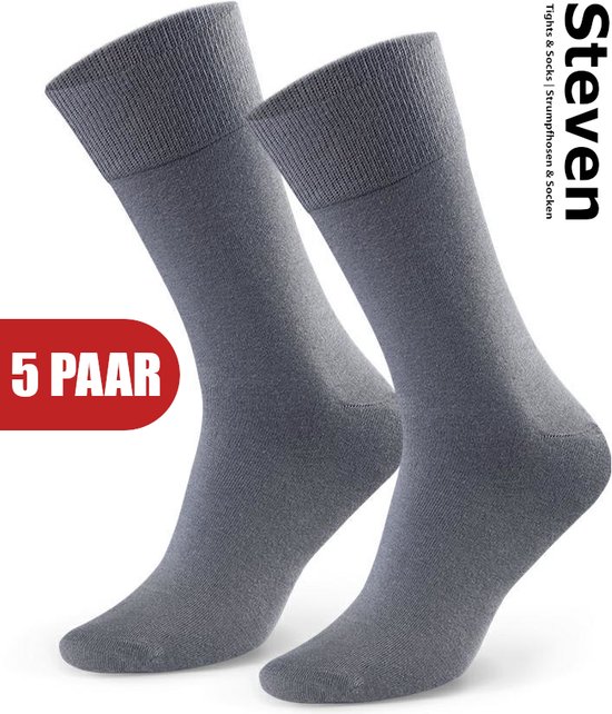 STEVEN - Katoen Heren Sokken Donkergrijs - Multipack 5 Paar - Maat 45 46 47 - Luxe Mannen Sokken - Hoogwaardige Kwaliteit - Naadloos - Voor onder een Pak - MADE in EU