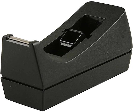 Plakbandhouder - verzwaard - zwart - kunststof - 7 x 17 cm - met afscheur kartels strip - voor normaal formaat rolletjes
