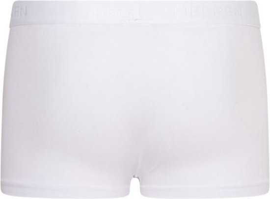 Witte katoenen boxershort voor meisjes, achterkant, met merknaam op de tailleband.