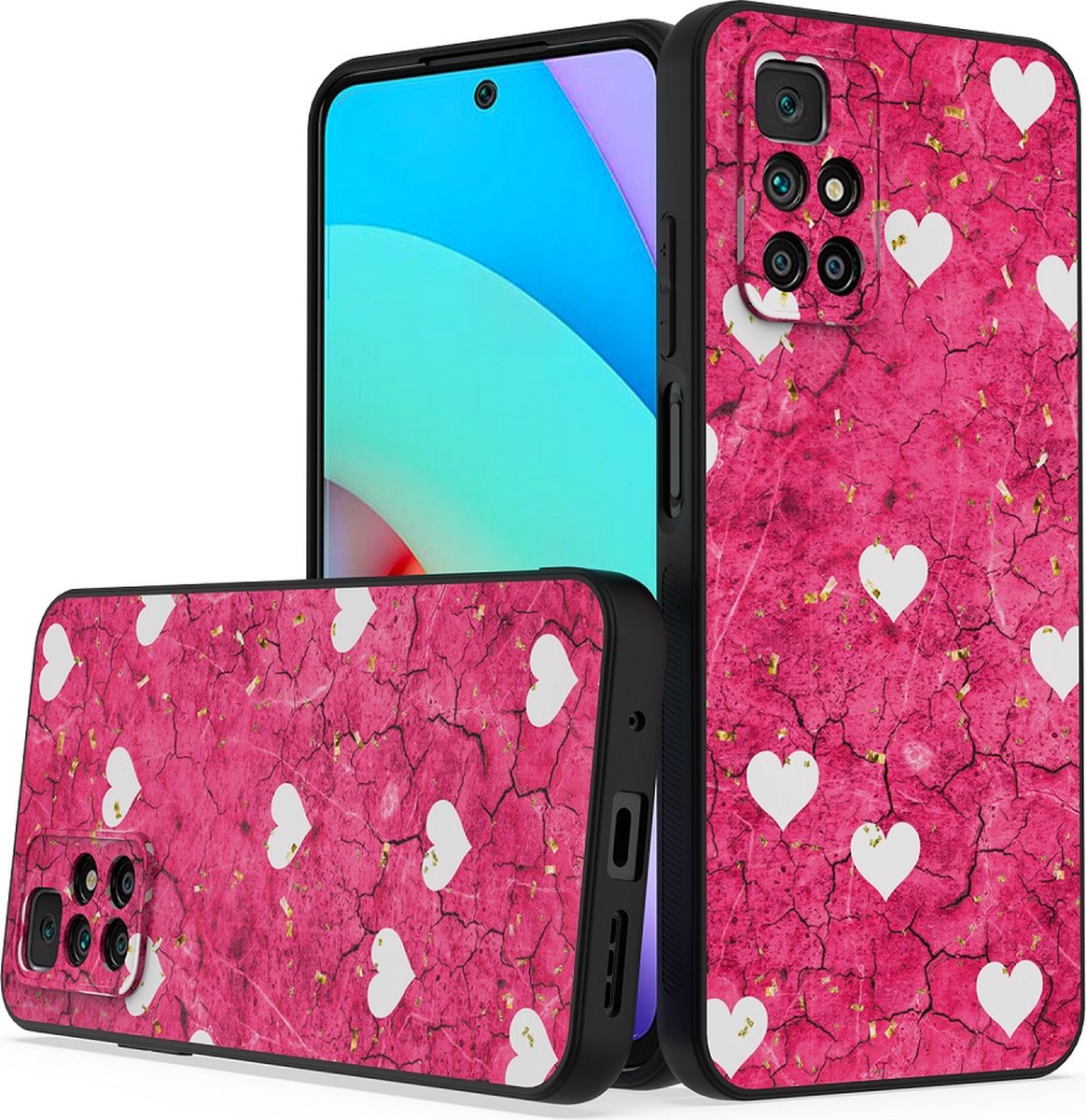 Silicone Hoesje Print - Backcover - Geschikt voor Xiaomi Redmi 10 2022 - Roze Hartjes