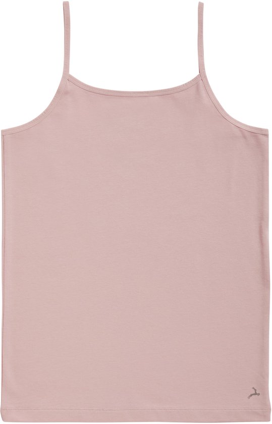 Lichtroze basic top met spaghettibandjes en kleine grijze hagedisprint.