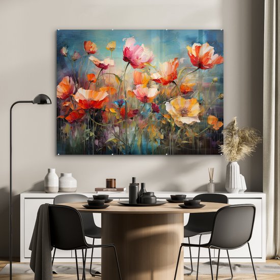 MuchoWow® Glasschilderij 120x90 cm - Schilderij acrylglas - Bloemen - Watercolor - Kunst - Botanisch - Natuur - Foto op glas - Muurdecoratie woonkamer - Wanddecoratie slaapkamer - Schilderijen