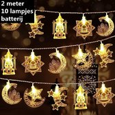 Magische LED-Lichtslinger | Feestelijk & Sfeervol | Perfect voor Ramadan & Eid | 2m, 10 LED's met Sterren, Manen & Kastelen-Warm Wit licht