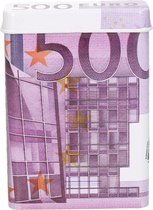 Sigarettendoosje of klein opslag blikje - metaal -500 euro biljetten print - met deksel - 7 x 9.5 x 2.5 cm