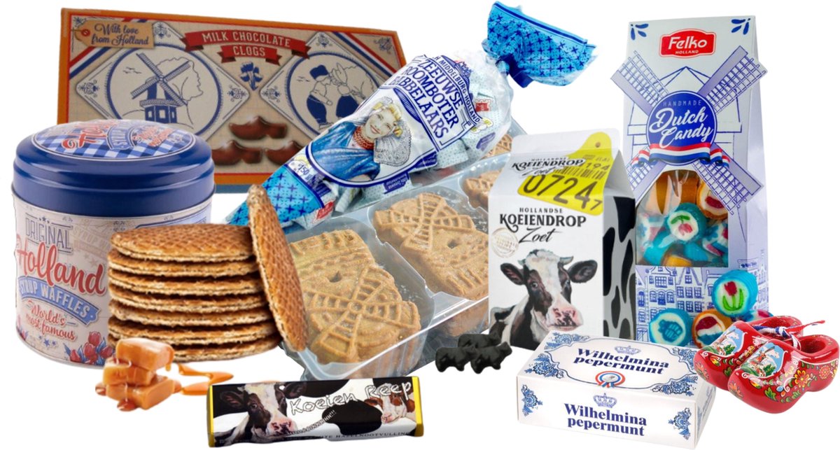 Holland pakket - 8 Hollandse cadeautjes - drop - stroopwafels - snoeppakket - cadeaupakket - Holland souvenir - Hollandse producten - Merkloos