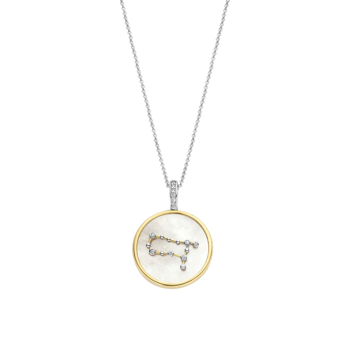 TI SENTO Dames Hanger - 925 zilver - Tweelingen - Parelmoer met geel verguld - 6826GE
