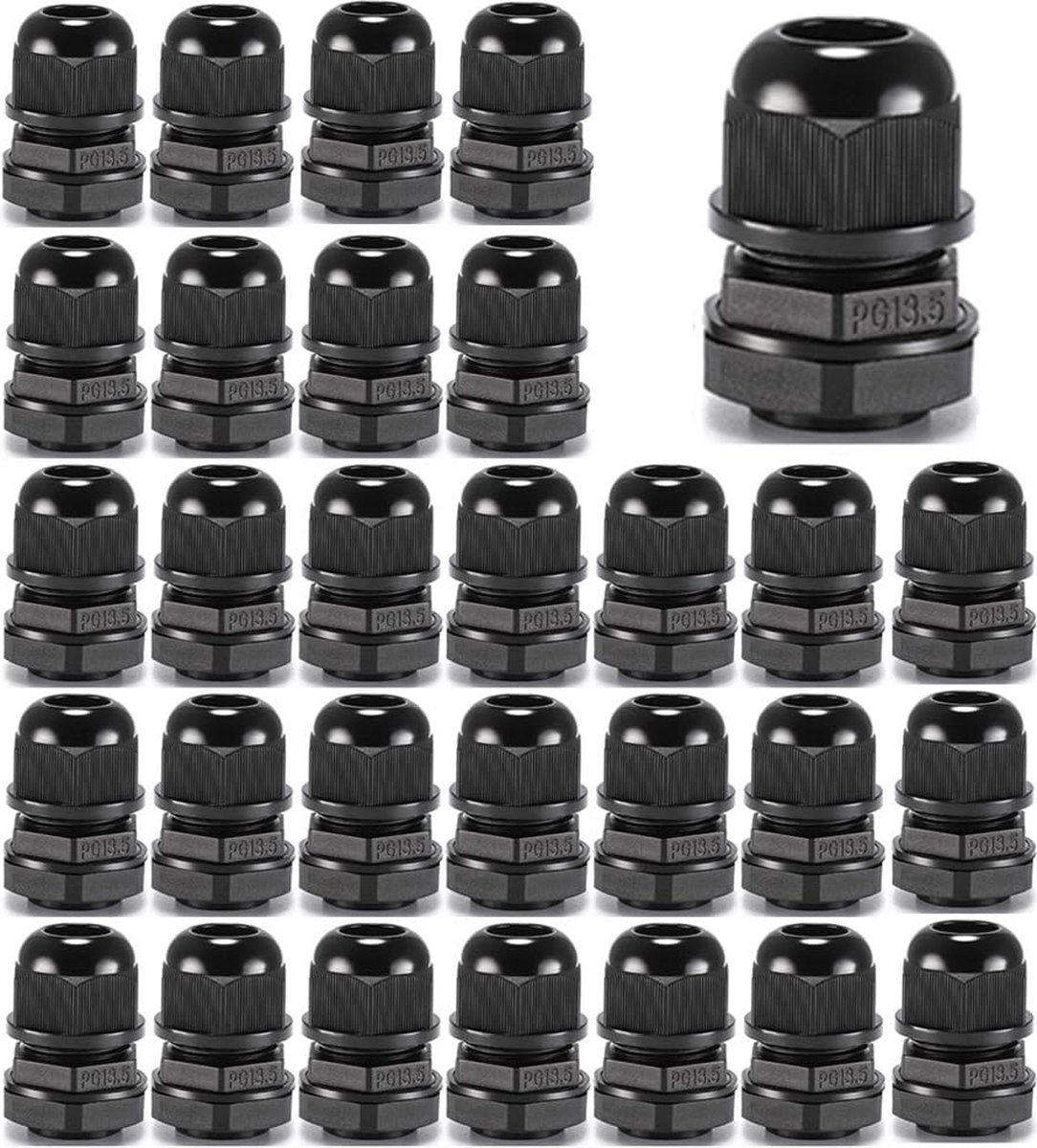 30pcs Kabelwartel, PG13.5 Kunststof IP68 Waterdicht Verstelbare 6.0-12mm Kabelwartelverbinding met Pakkingen, M20×1.5 Draadconnector, Draadbeschermer(Zwart)