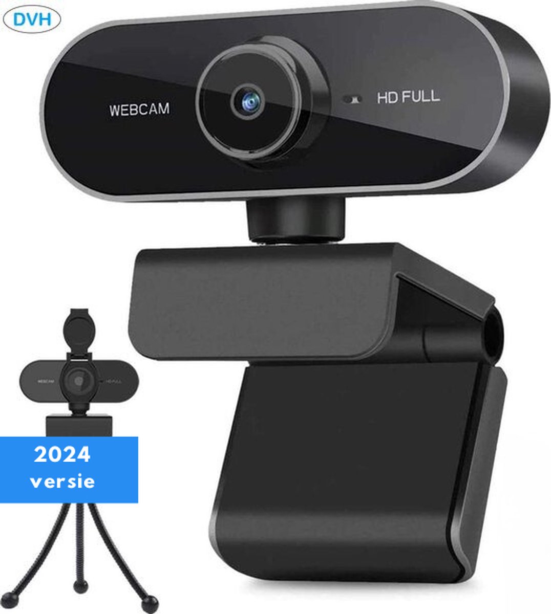 DVH Webcam voor Pc met Microfoon – Full HD 1080P – USB Aansluiting - Met Webcam Cover - Windows en Macbook