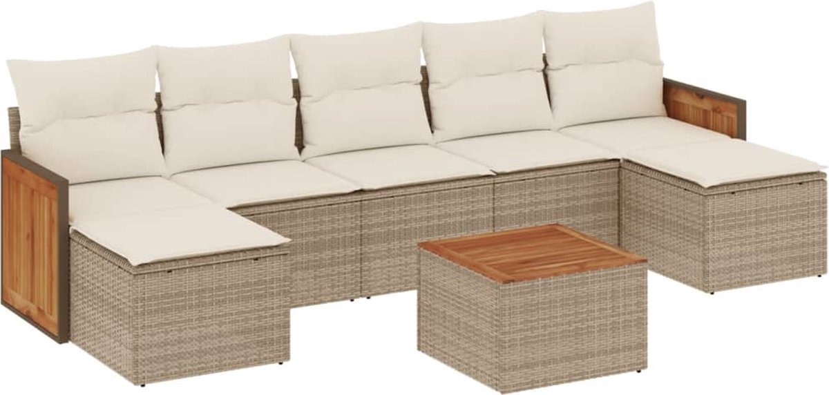 vidaXL 8-delige - Loungeset - met - kussens - poly - rattan - beige