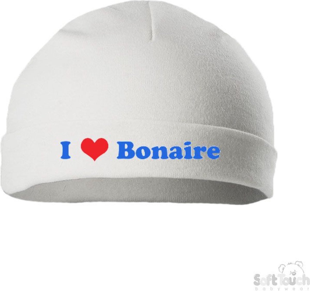 Image of 100% katoenen Rolmutsje "Bonaire" Unisex Katoen Wit/blauw/rood Maat 56/62