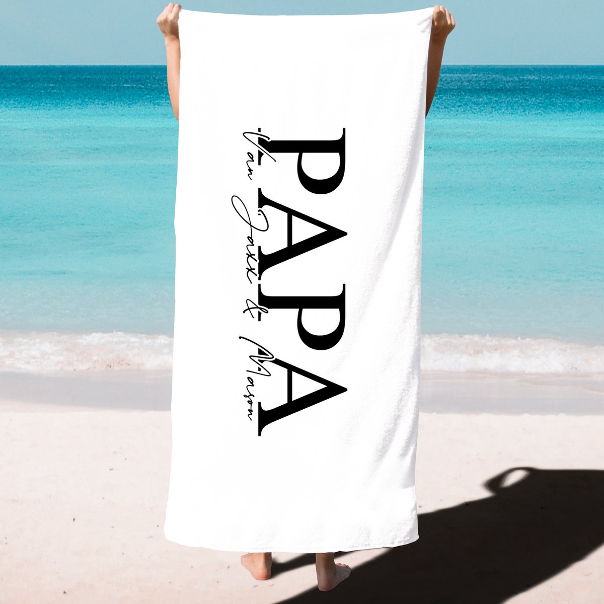 Strandlaken persoonlijk - Papa met naam of namen van de kids - 70cm x 140cm