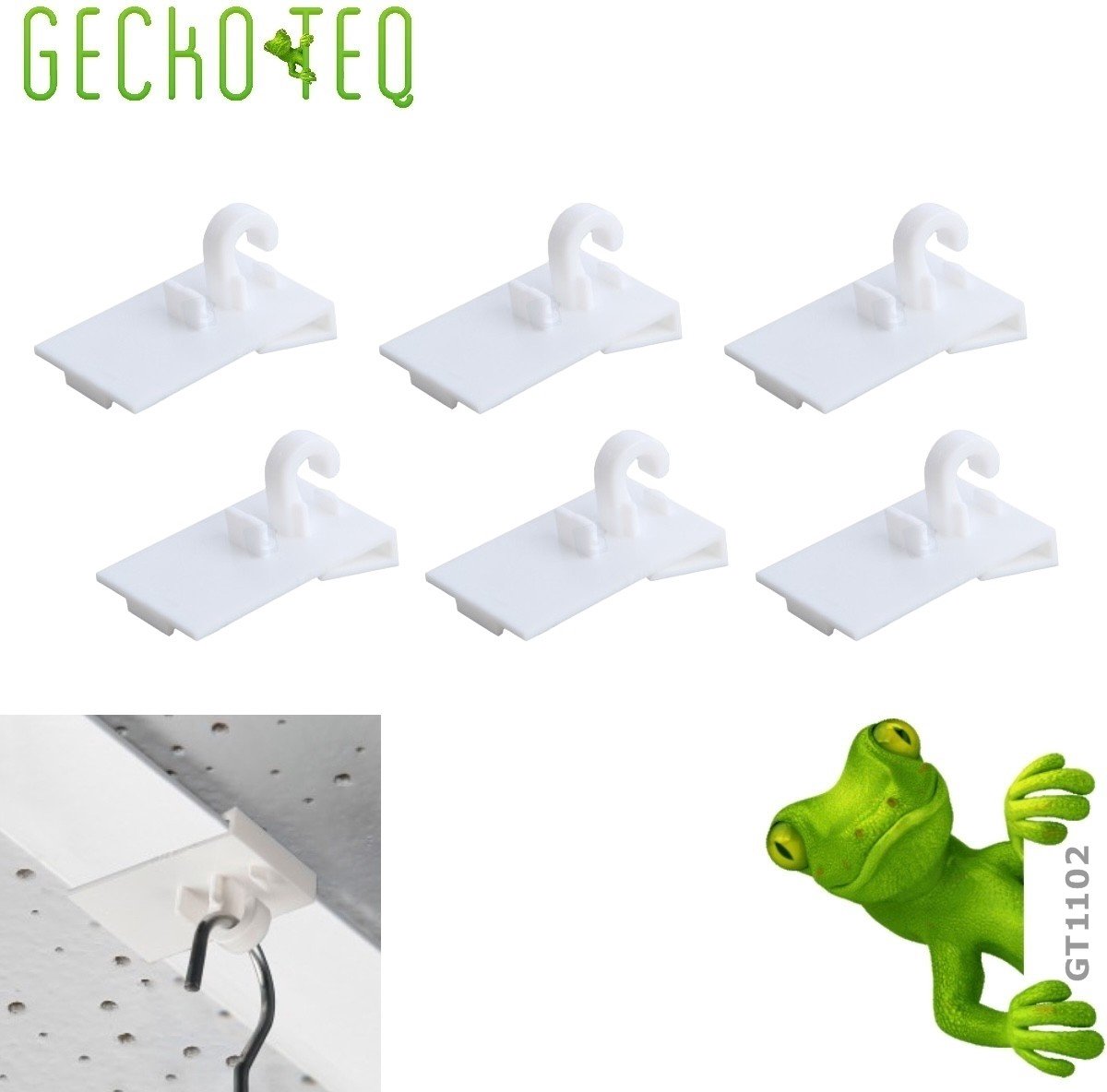 GT1102 GeckoTeq 6 x systeemplafond klem haak plastic wit-2kg