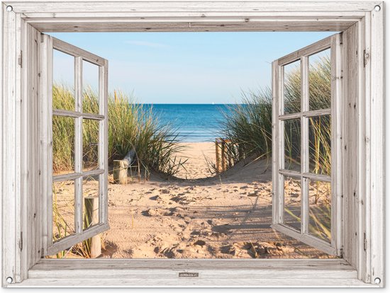 Affiche de jardin transparente - Plage - Mer - Dunes - Nature - Plantes - Été - Jardin - Tableau jardin extérieur - Tableau jardin - 120x90 cm - Décoration de jardin - Décoration clôture - Toile jardin - Toile clôture