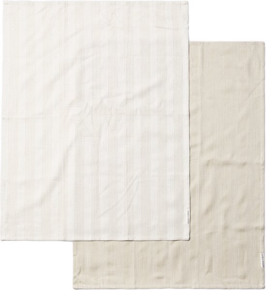 Riviera Maison Theedoeken Set van 2 theedoek beige wit lichte strepen print - RM Identity vaatdoek 70x50 cm