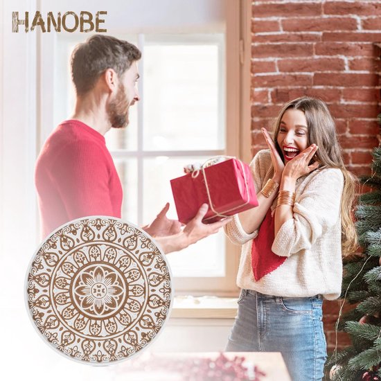 Defined Deco 12 ronde zwarte houten dienblad met metalen handvat voor huisdecoratie, woonkamer, keuken en eettafel - rustieke salontafel