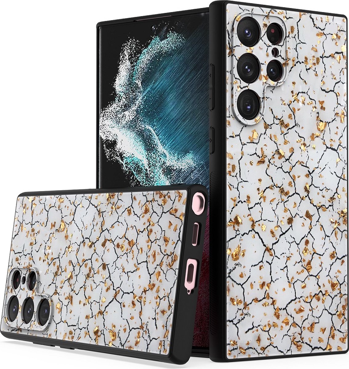 Silicone Hoesje Print - Backcover - Geschikt voor Samsung Galaxy S23 Ultra - Gebroken Wit