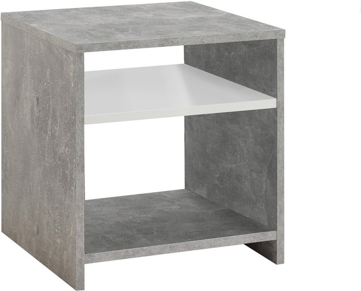 FMD - Salontafel - met - schap - betongrijs - en - wit