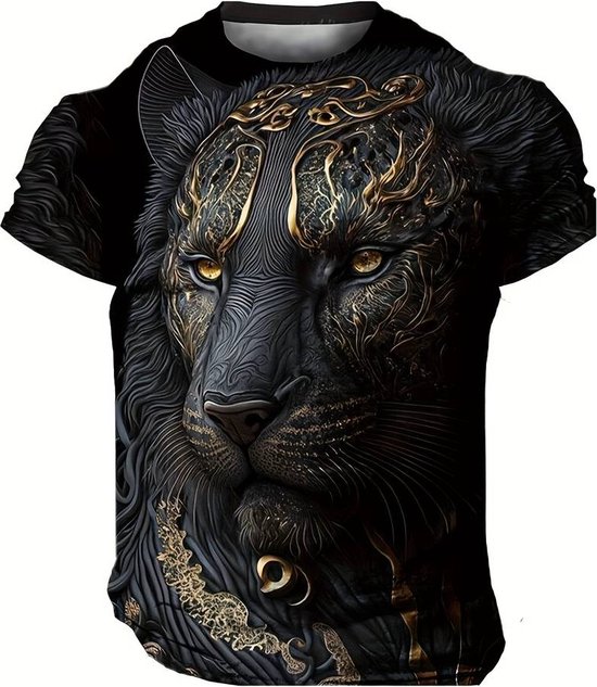T-shirt tijger - zwart - 3D - korte mouw - ronde hals - maat M