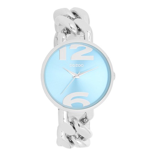 Zilverkleurige OOZOO horloge met zilverkleurige grove schakelarmband - C11350