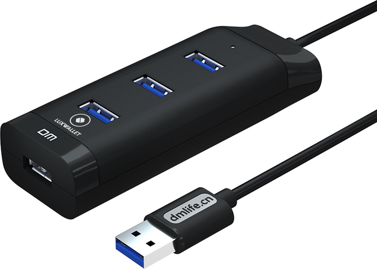 LUXWALLET BlazePort – 4-poorts USB 3.0 Hub Hub – Hoge Transfer Snelheid - Compatibiliteit met Desktop – Zwart