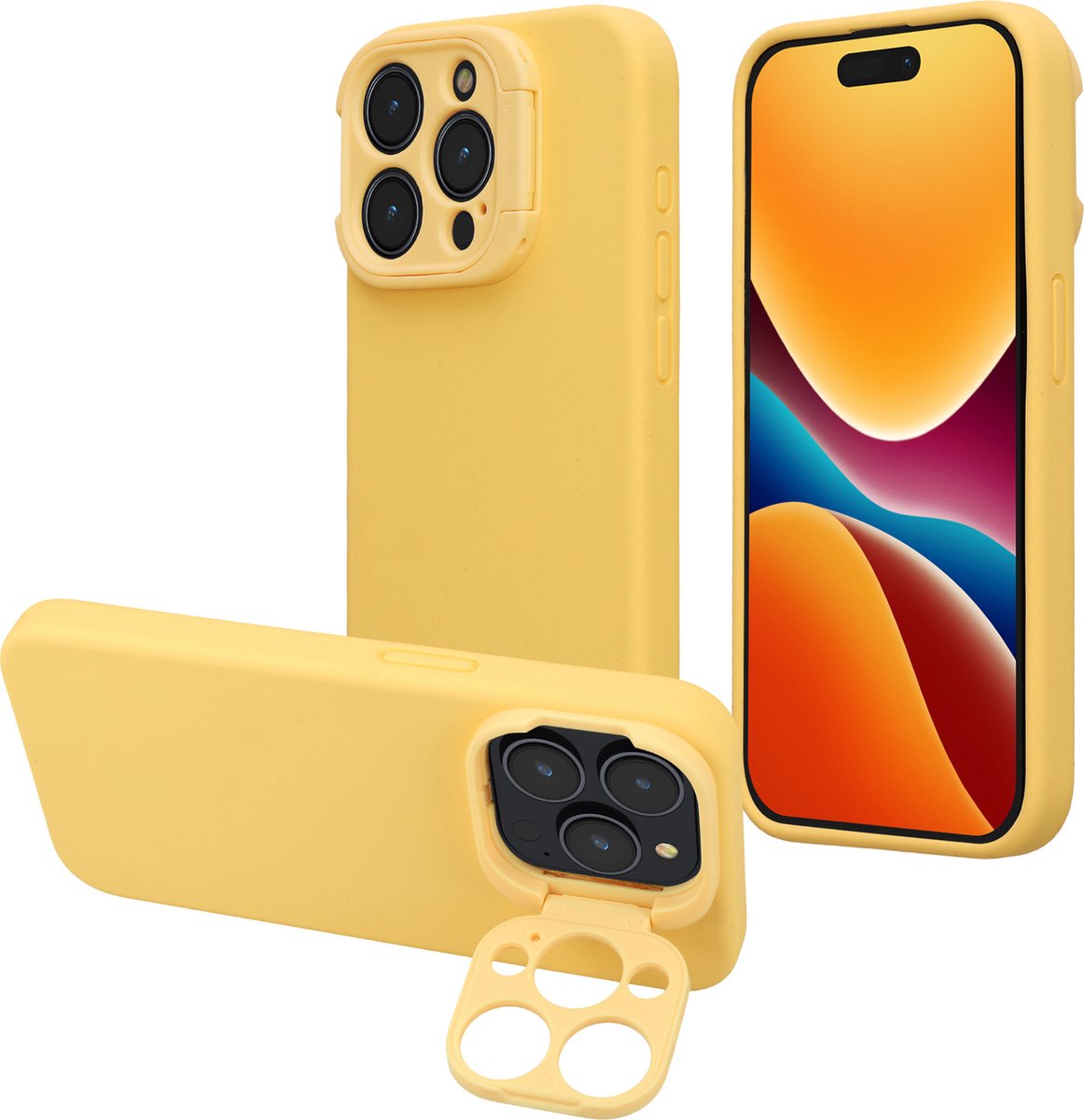 kalibri telefoonhoesje met standaard geschikt voor Apple iPhone 15 Pro Max cover - Siliconen case compatibel met MagSafe in stralend geel