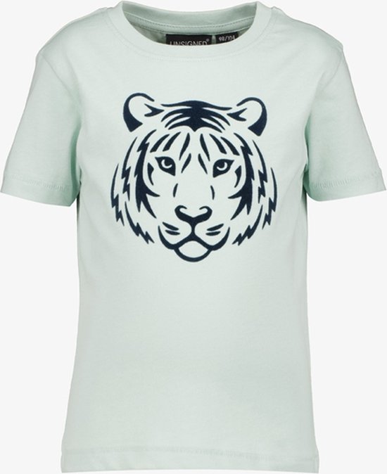 Unsigned jongens T-shirt lichtgroen met tijgerkop - Maat 110/116