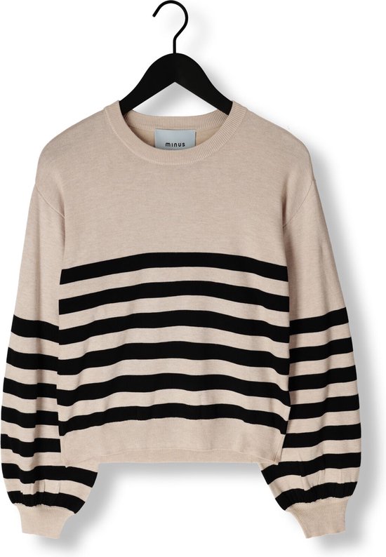 Minus Perla Striped Knit Pullover Truien & vesten Dames - Sweater - Hoodie - Vest- Beige - Maat XXL