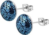 Aramat jewels ® - Glitter zweerknopjes blauw zilverkleurig staal 8mm