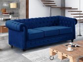 Driezitsbank CHESTERFIELD - Fluweel - Koningsblauw L 205 cm x H 72 cm x D 88 cm