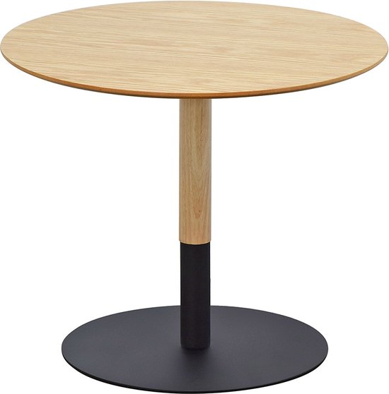 Alterego Ronde design salontafel 'DILA H40' in natuurlijke houtafwerking en zwart metaal