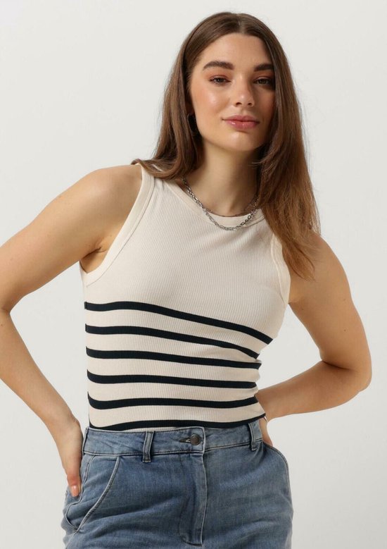 Penn & Ink Singlet Stripe Tops & T-shirts Dames - Shirt - Zand - Maat M