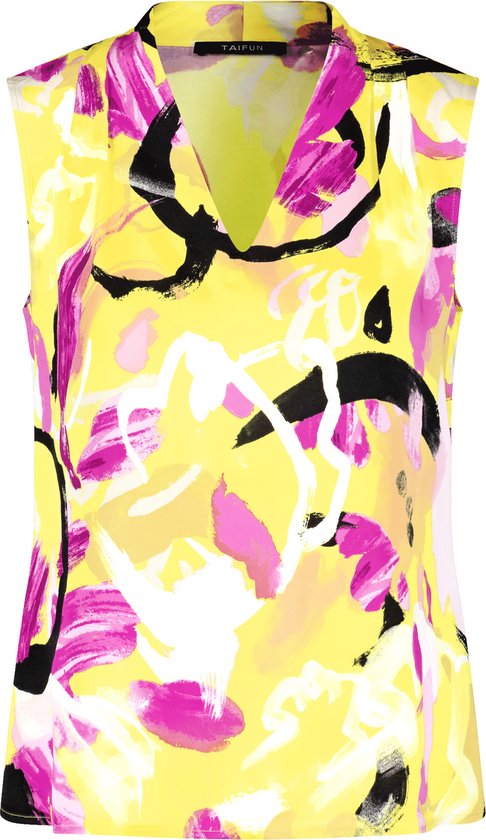 TAIFUN Dames Mouwloze blouse met bloemenprint Fresh Lemon gemustert-36