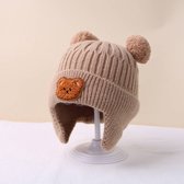 Bonnet d'hiver pour Bébé - Doublé polaire - Cache-oreilles - Ours - Beige
