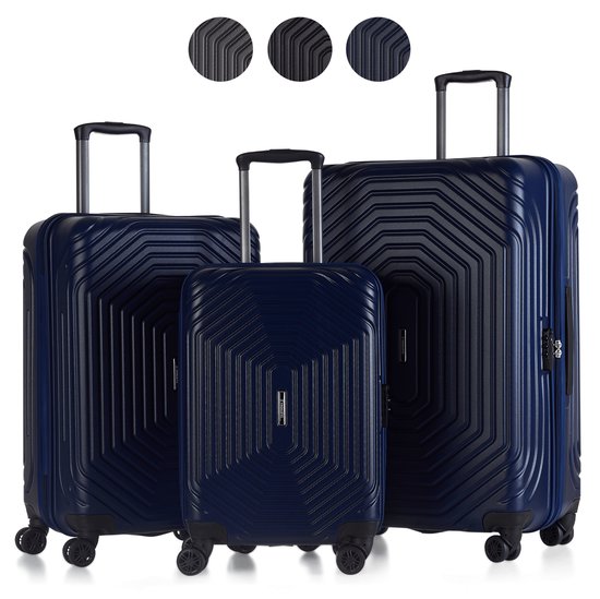 ©TROLLEYZ - Florence No.7 - Kofferset 3 delig - 55cm+69cm+78cm met TSA slot - Dubbele wielen - 360° spinners - 100% ABS - Reiskoffers in Ocean Blue