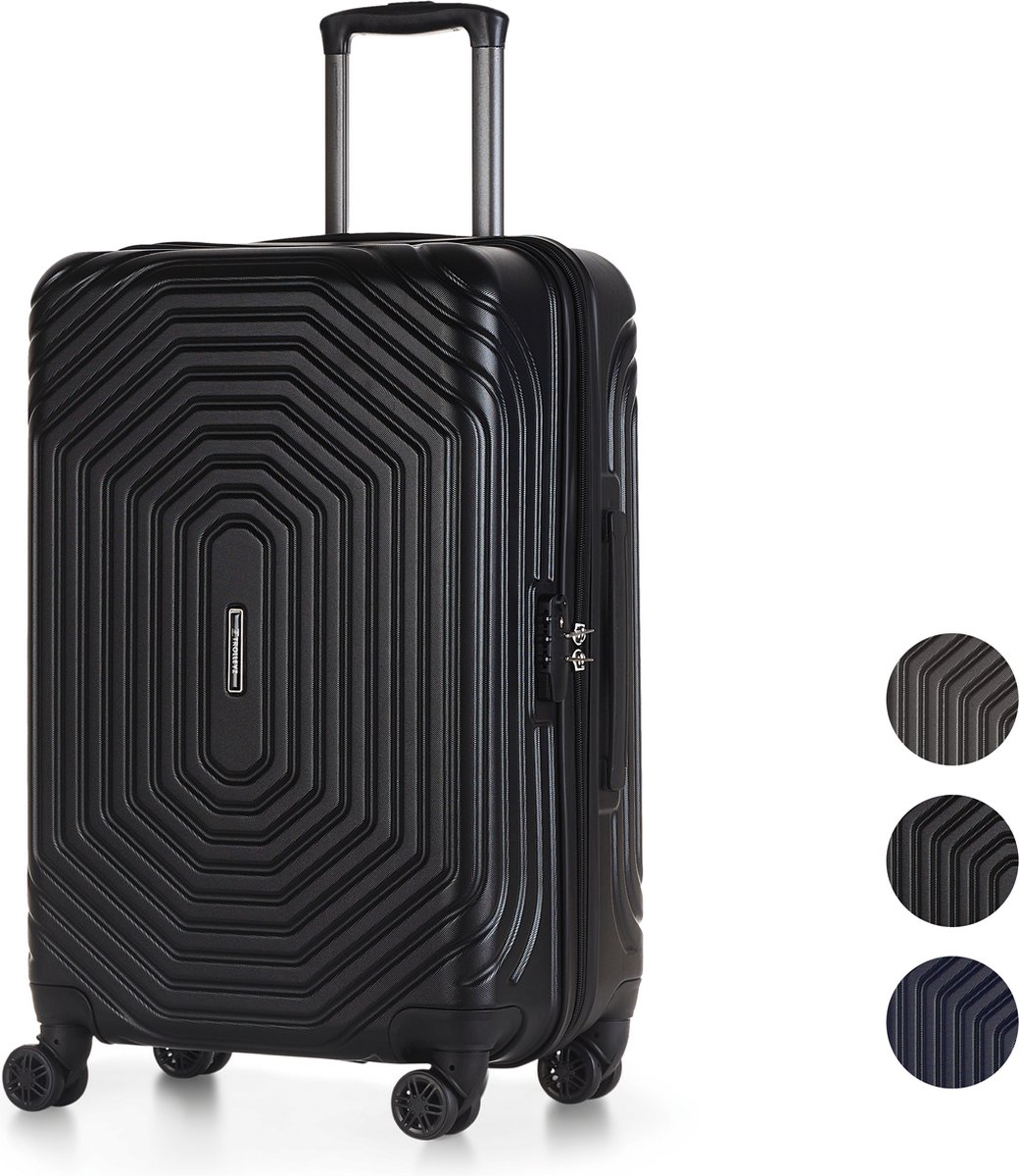 ©TROLLEYZ - Florence No.7 - Reiskoffer 69cm met TSA slot - Dubbele wielen - 360° spinners - 100% ABS - Reiskoffer in Night Black
