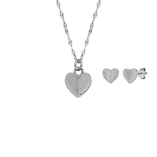 Fossil Harlow Dames Giftset/Ketting/Oorknoppen Staal - Zilver