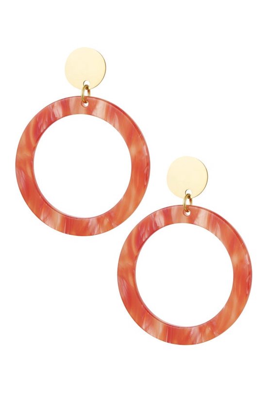 Boucles d'oreilles - boucles d'oreilles - design - dorées avec anneaux rouge corail - acier inoxydable - sans nickel - cadeau - astuce cadeau - luxe - maman - mère - fête des mères - Noël