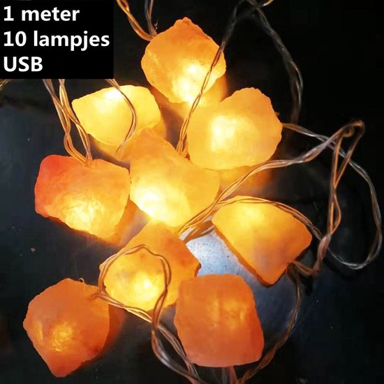Sel Rose Naturel de Himalaya Crystal de Rock - Fonctionne sur USB - Cordon lumineux Led 1 mètre 10 lumières