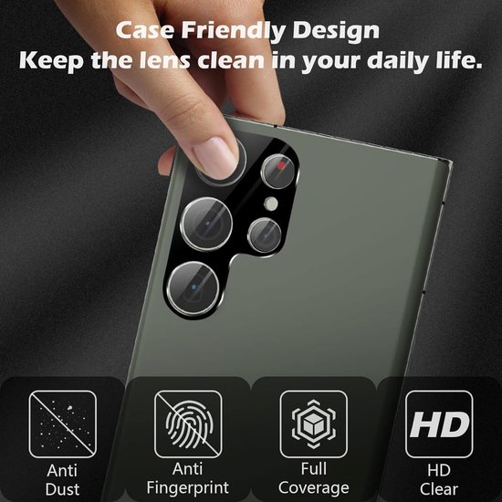 Protecteur de verre pour objectif d'appareil photo - protecteur Adapté pour: Samsung Galaxy S23 Ultra - Zwart - 2x
