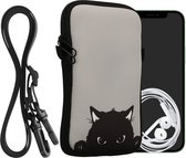 kwmobile Tasje voor smartphones L - 6,5" - Hoesje van neopreen in grijs / zwart - Phone case met nekkoord - design