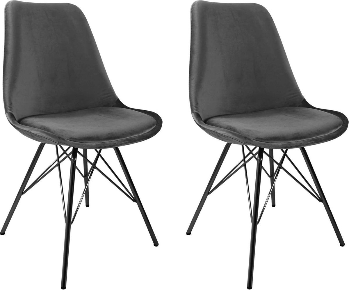 Kick Collection KICK® VELVET Kuipstoelen Donkergrijs – Set van 2 – Eetkamerstoelen – Velvet – Zwart Frame