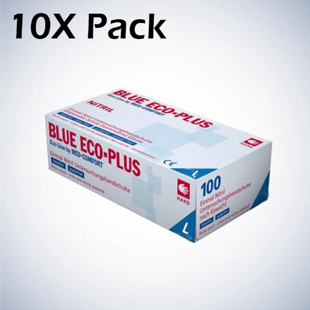 Goedkoopste 10x Pack Blue ECO-PLUS Nitril (100 stuks per doos) Maat L - Handschoenen - Wegwerp - Blauw
